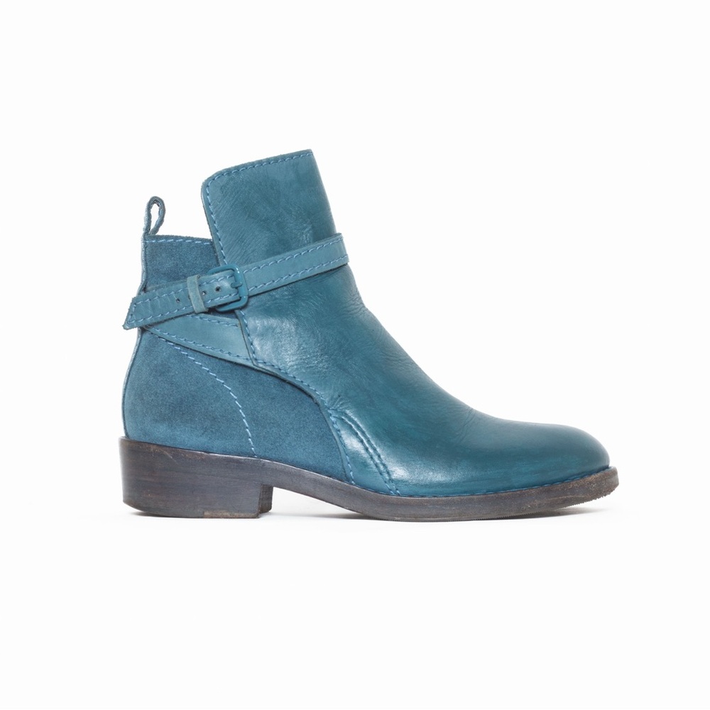 Acne Studios Clover Blue Leather Suede Block Heel Chelsea Boots